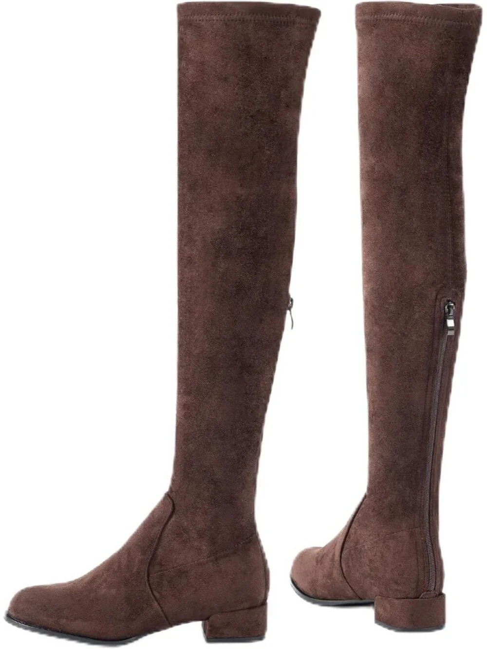 Women Coffee Suede Pointed Toe Flat Comfort Over the Knee Thigh High Boots